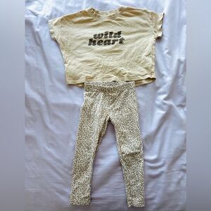 Kids Leopard Print Leggings + Cream Neutral Graphic Tee Rylee + Cru